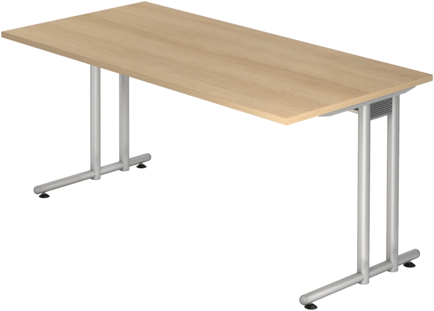 bümö Schreibtisch N-Serie 160x80 cm, Tischplatte aus Holz in Eiche, Gestell aus Metall in Silber - PC Tisch, Computertisch für's Büro, Office Bürotisch, NS-16-E-S Bild 1