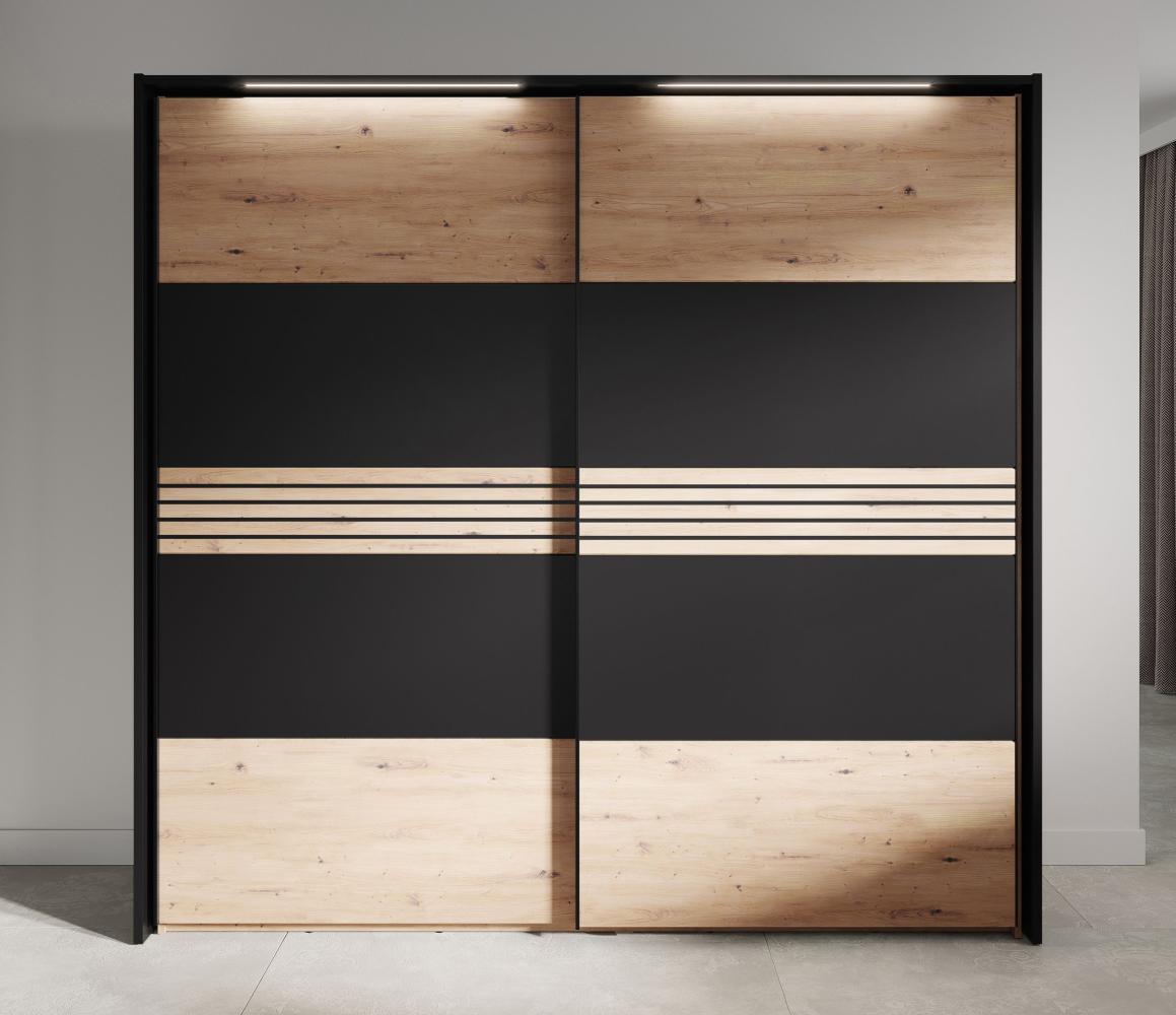 Schrank >MELIKA< (220x213,1x60 cm) Schwarz/Eiche Bild 1