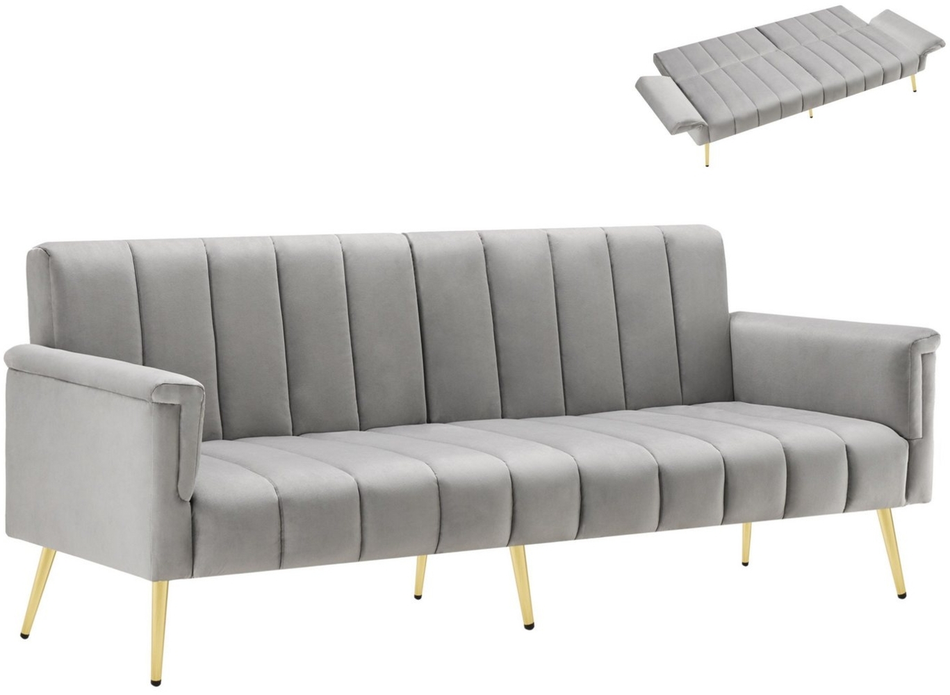 SeedWave Schlafsofa 3-Sitzer Sofa mit Schlaffunktion, Samt-Klappsofa,kleines Schlafsofa, fünffach winkelverstellbare Rückenlehne und Armlehne Bild 1