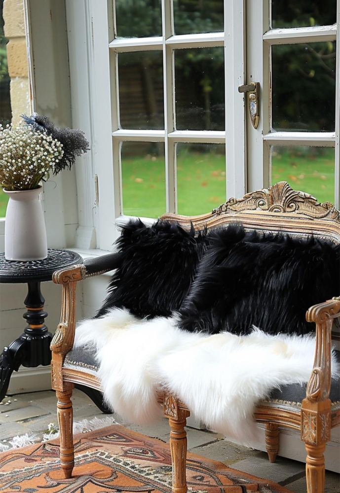 Lammfellkissen Schwarz mit Inlett Bild 1