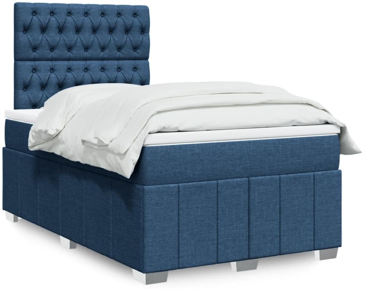 vidaXL Boxspringbett mit Matratze Blau 120x200 cm Stoff 3293948 Bild 1