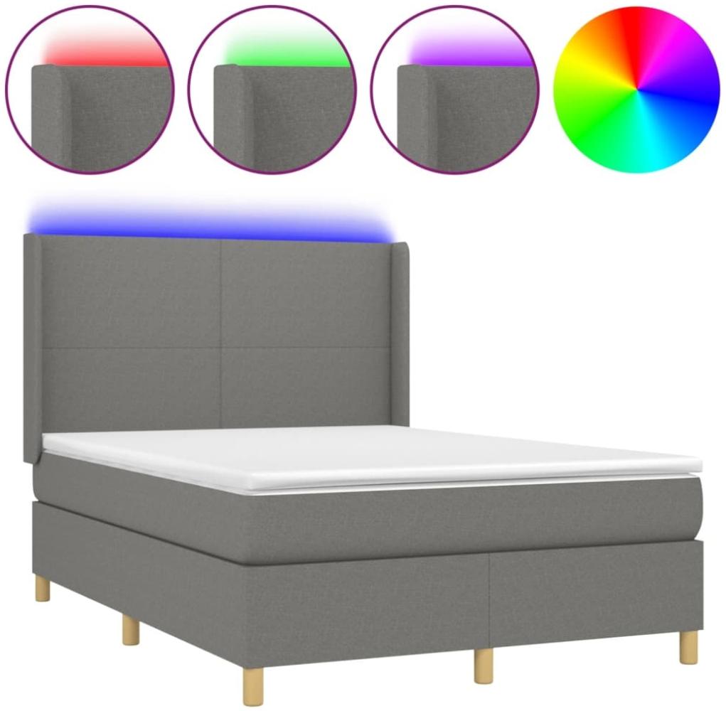 vidaXL Boxspringbett mit Matratze & LED Dunkelgrau 140x190 cm Stoff 3138710 Bild 1