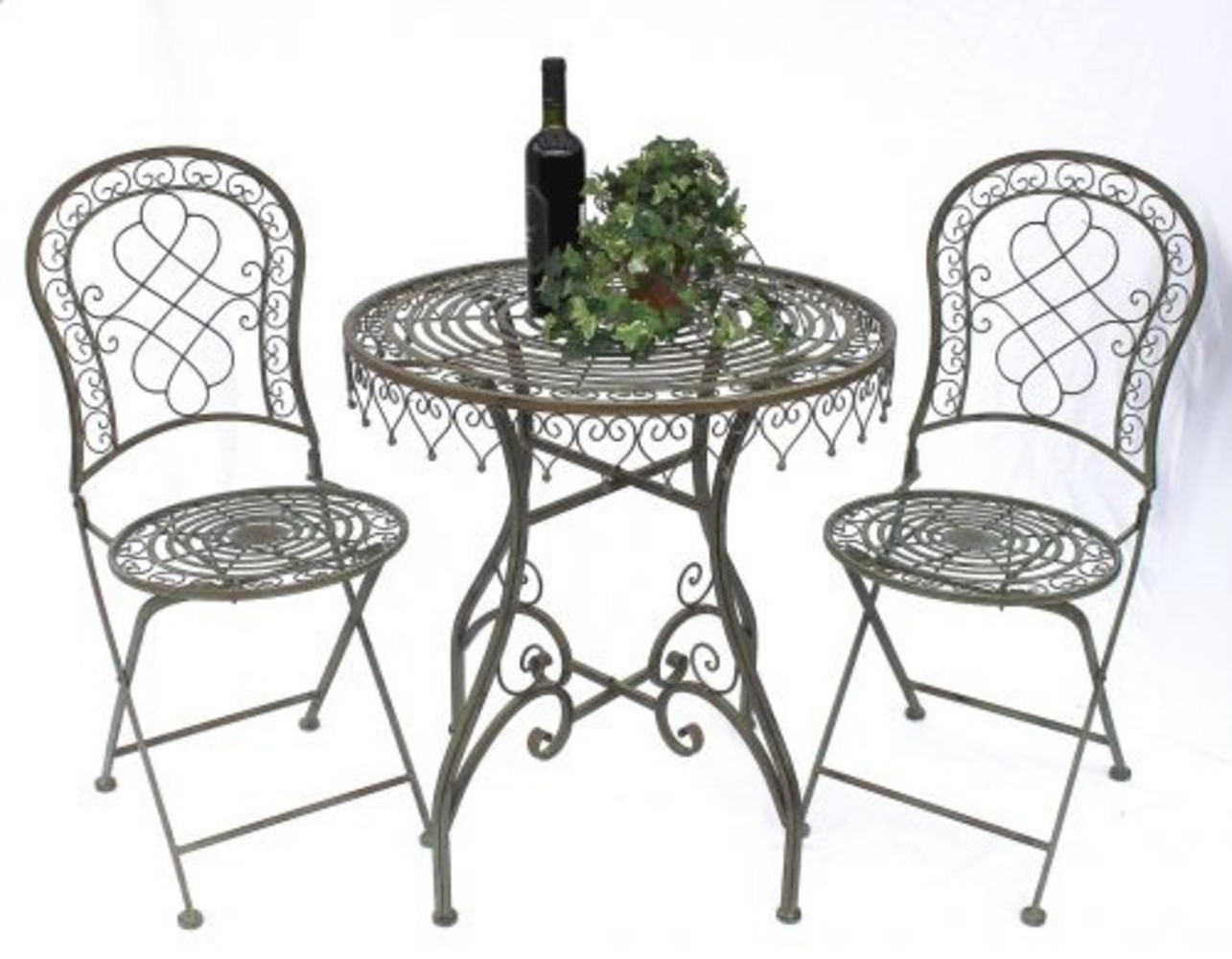 DanDiBo Sitzgruppe Eisen Garten Antik Bistroset Malega Bistrotisch mit 2 Stühlen klappbar Metall Gartentisch Bild 1