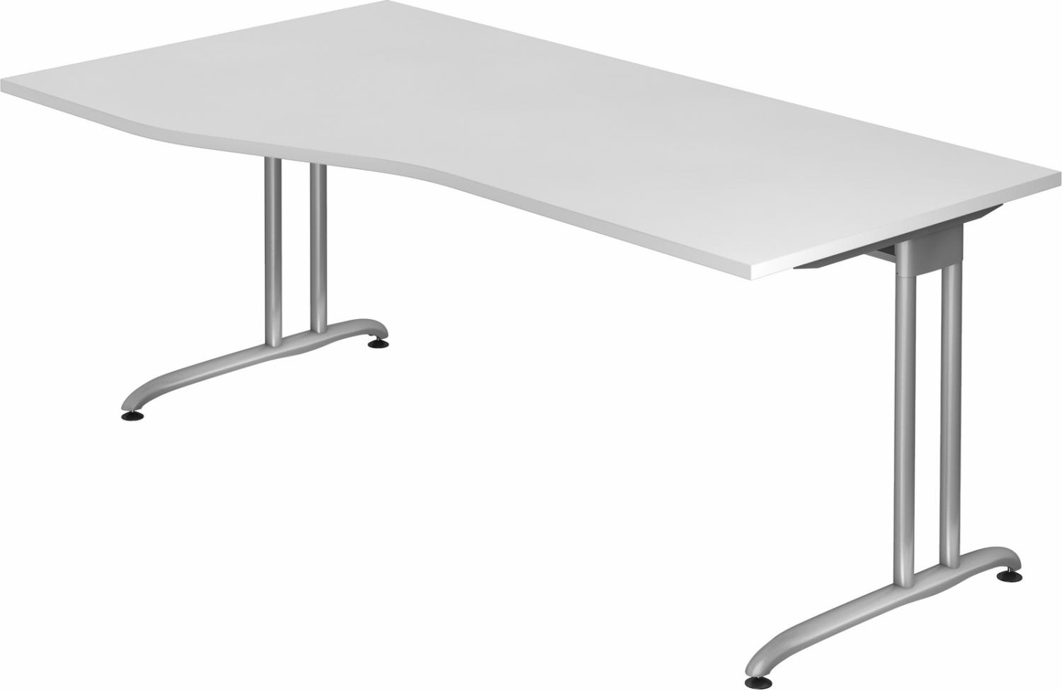 bümö Schreibtisch groß, Serie 180x100 cm, Tischplatte aus Holz in weiß, Gestell aus Metall in Silber - PC Tisch, großer Computertisch für's Büro, Office Bürotisch, BS-18-W Bild 1