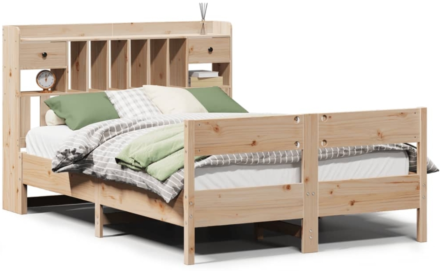 vidaXL Massivholzbett mit Regal ohne Matratze 140x190 cm Kiefer 3323038 Bild 1