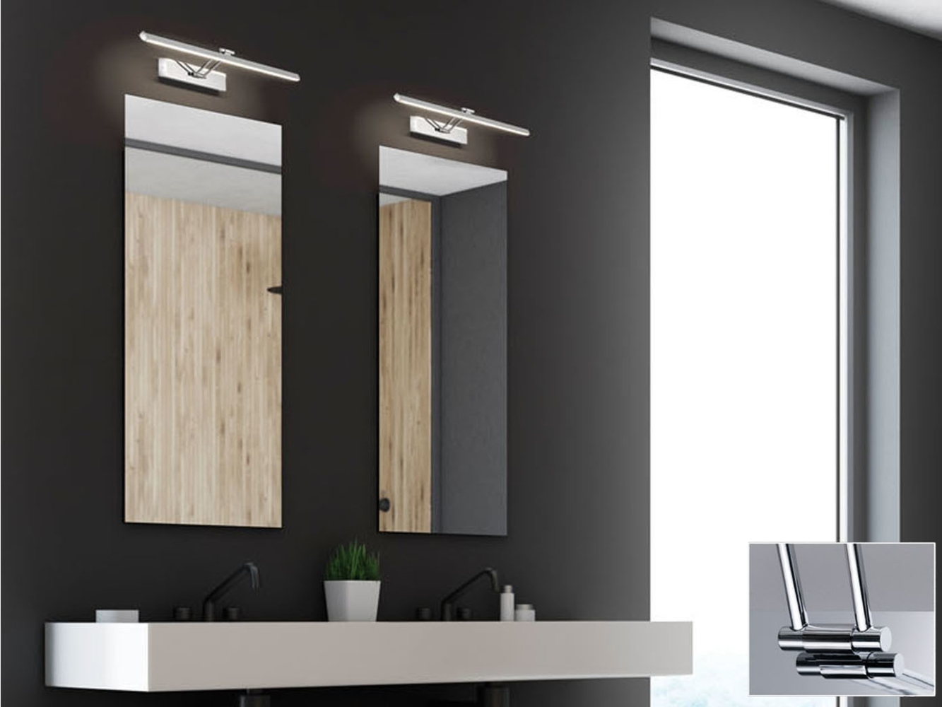 2er SET LED Badezimmer Wandleuchten Silber Chrom schwenkbar, Breite 60cm Bild 1