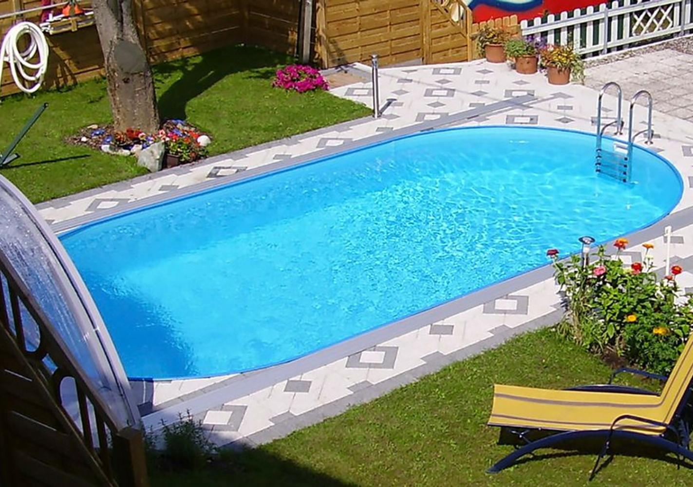 Steinbach Stahlwand Swimming Pool Set "Styria oval", sandfarbene Poolfolie, 625 x 360 x 150 cm Bild 1