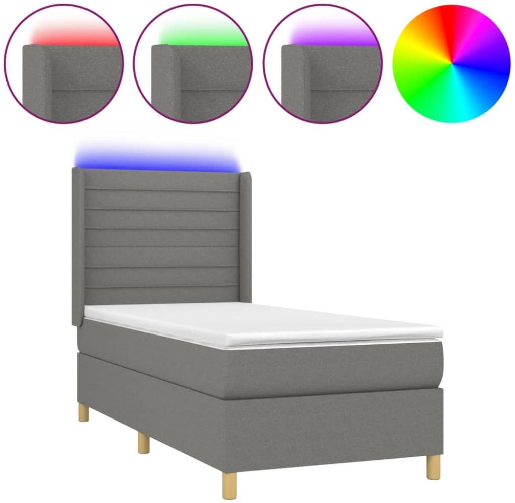 vidaXL Boxspringbett mit Matratze & LED Dunkelgrau 100x200 cm Stoff 3138934 Bild 1