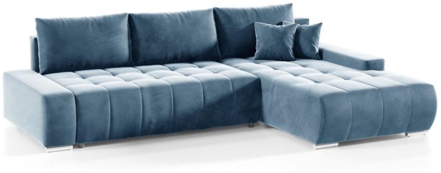 Ecksofa Sofa mit Schlaffunktion VOGAR Stoff Monolith Graublau Ottomane Rechts Bild 1