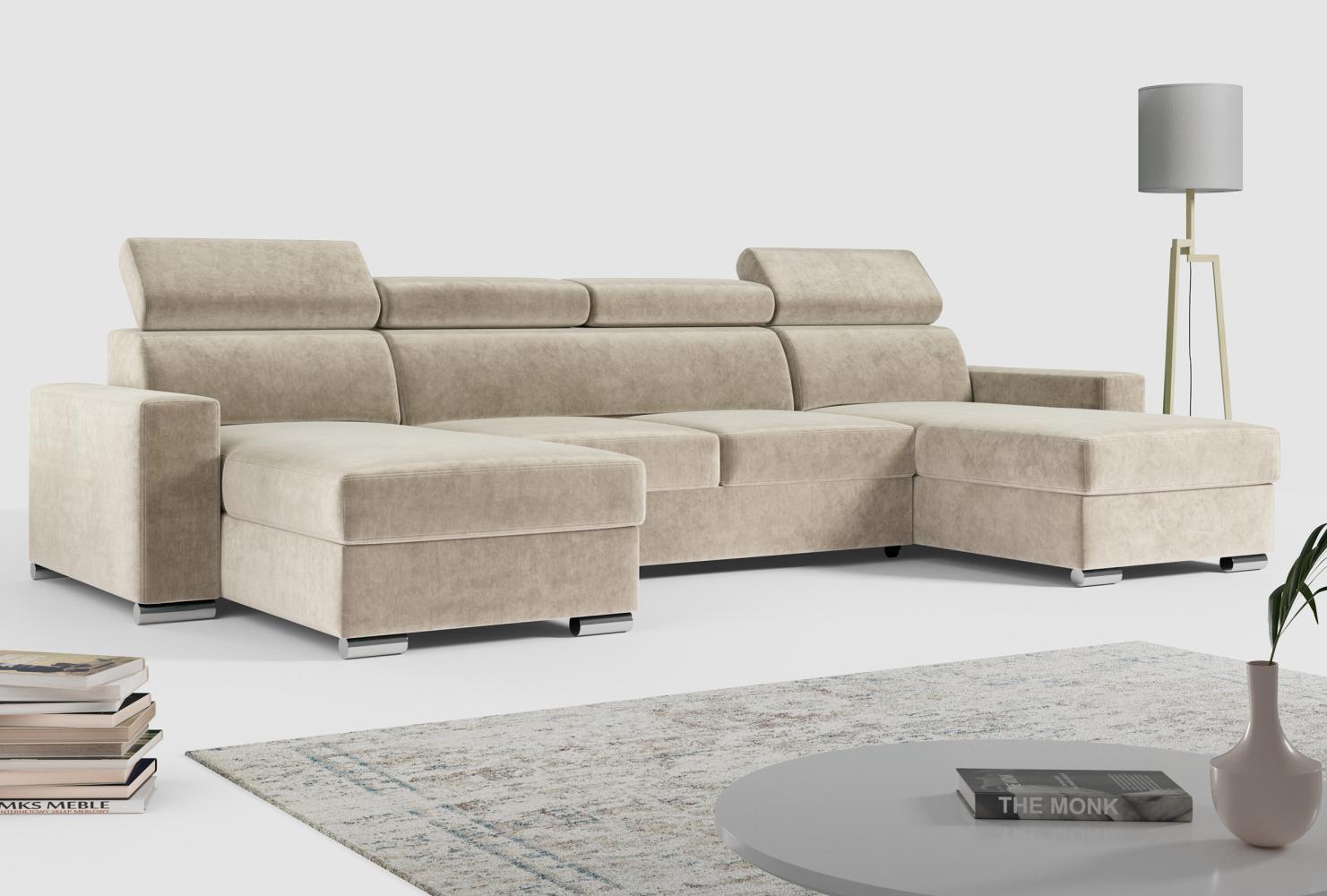 Ecksofa zum Wohnzimmer - U-Form mit Schlaffunktion und Bettkasten - FOX-U - Beige Bild 1