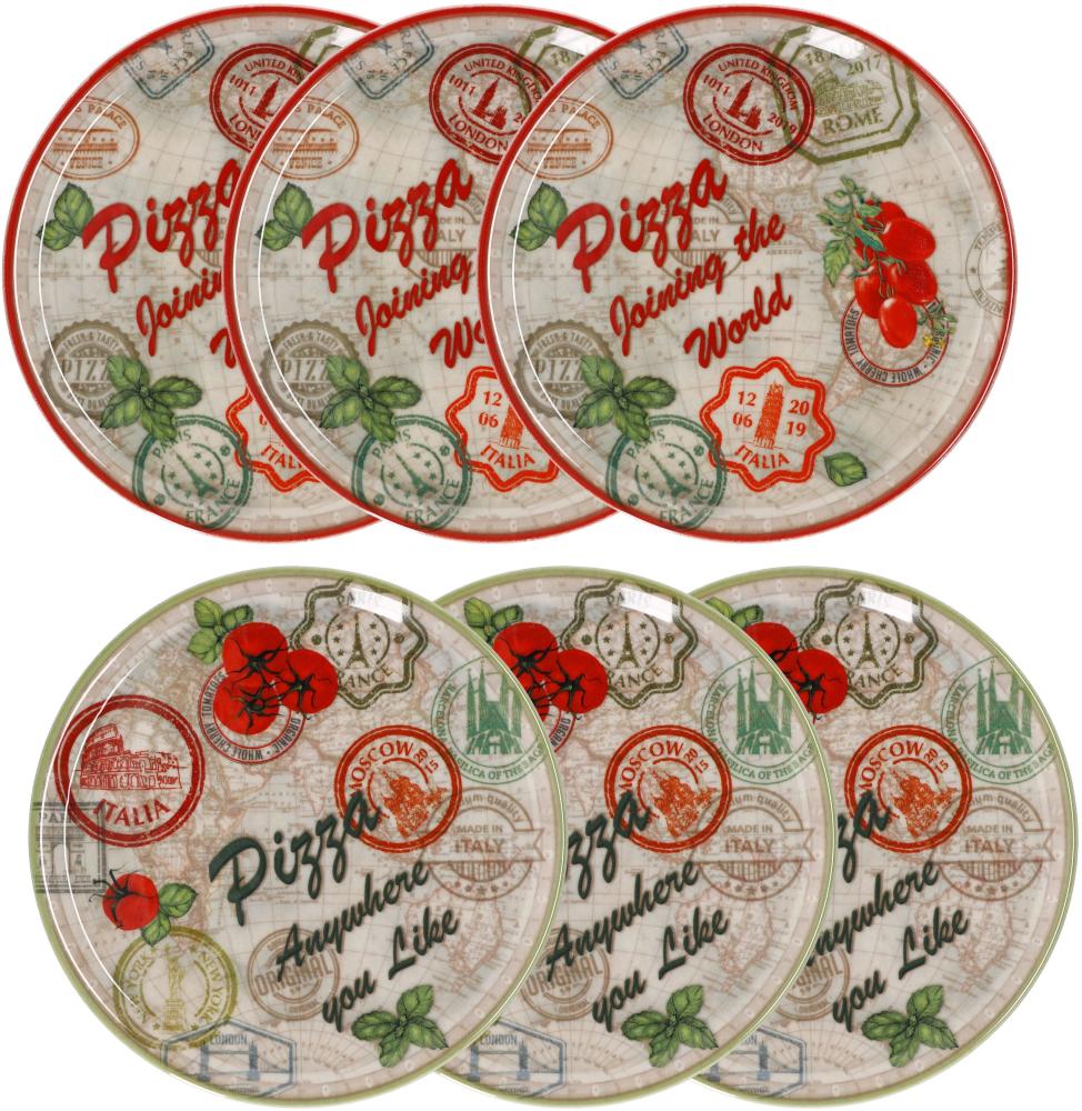 6er Set Pizzateller Moskau & Rot grün rot Ø33cm Platte XL-Teller Porzellan Bild 1