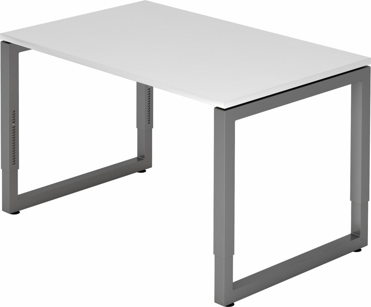 bümö höhenverstellbarer Schreibtisch R-Serie 120x80 cm in weiß, Gestell in Graphit - PC Tisch klein für's Büro manuell höhenverstellbar, Computertisch verstellbar, RS-12-W-G Bild 1