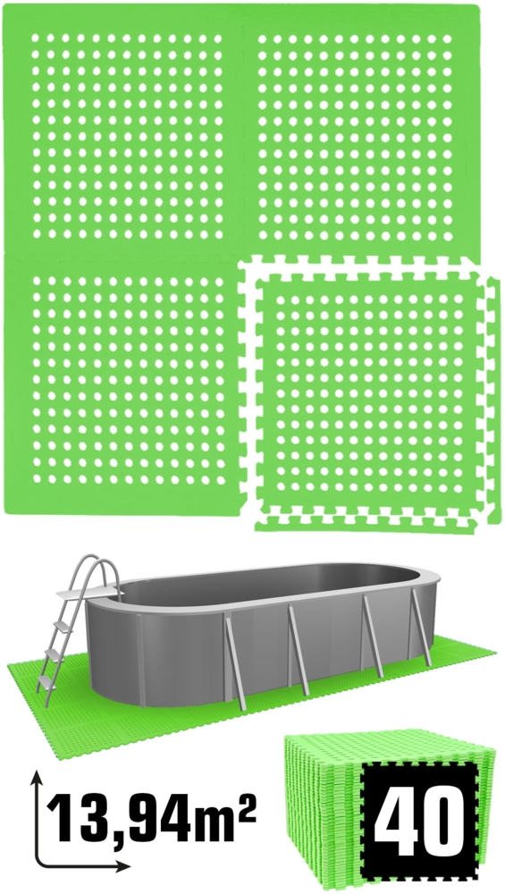 13,9m² Poolunterlage 40 Poolmatten 62x62cm in Grün Bild 1