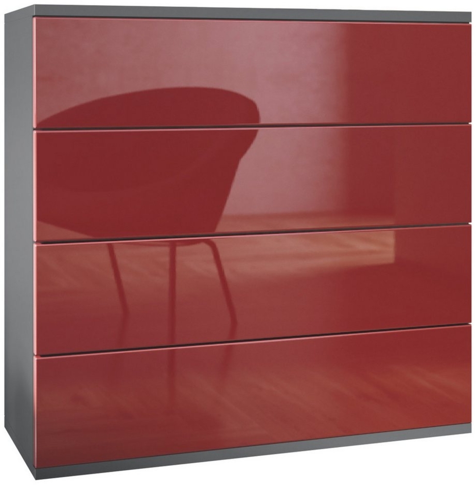 Vladon Kommode Pavos V3 (Sideboard hängend, mit 4 Schubladen), Anthrazit matt/Bordeaux Hochglanz (76 x 76 x 35 cm) Bild 1