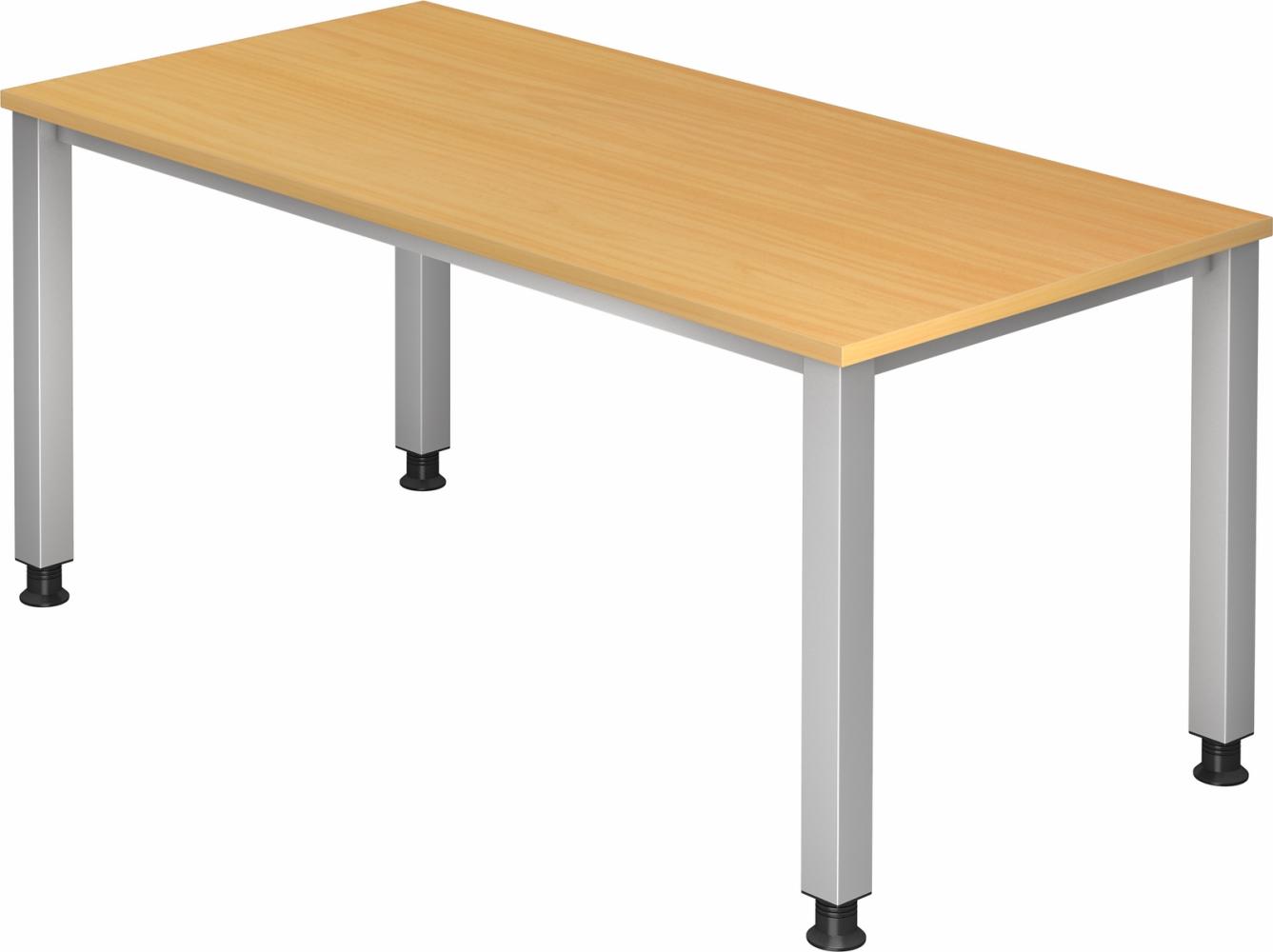 bümö manuell höhenverstellbarer Schreibtisch 160x80 cm in Buche - PC Tisch höhenverstellbar & groß, höhenverstellbarer Tisch Büro, großer Computertisch verstellbar, Q-Serie, QS-16-6 Bild 1