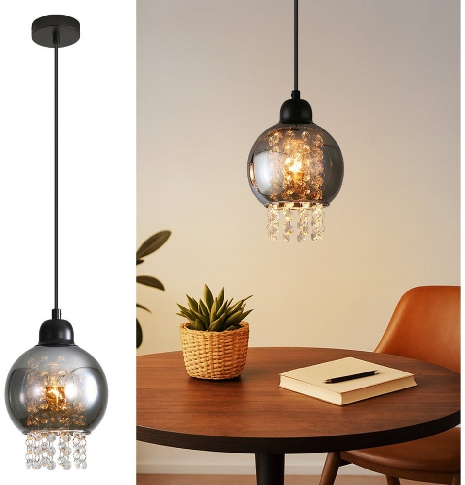 Nettlife Pendelleuchte Esstisch Glas Kristall E27 Schwarz Modern Hängelampe, LED wechselbar, für Esszimmer Küche Wohnzimmer Schlafzimmer Bild 1