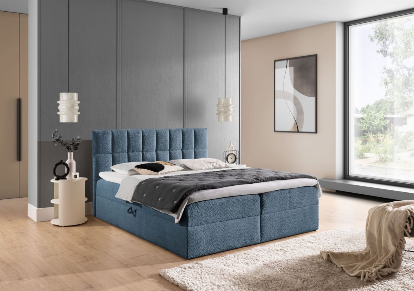 Boxspringbett Schlafzimmerbett DOMINGA PREMIUM 120x220cm Stoff Coral Himmelblau Bild 1