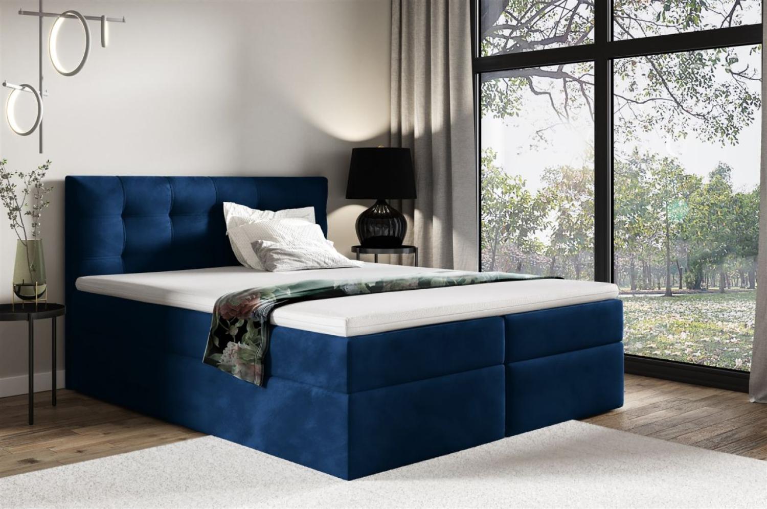 Fun Möbel Boxspringbett 'OVIEDO XL', Stoff Fresh Blau, 140x220cm Bild 1