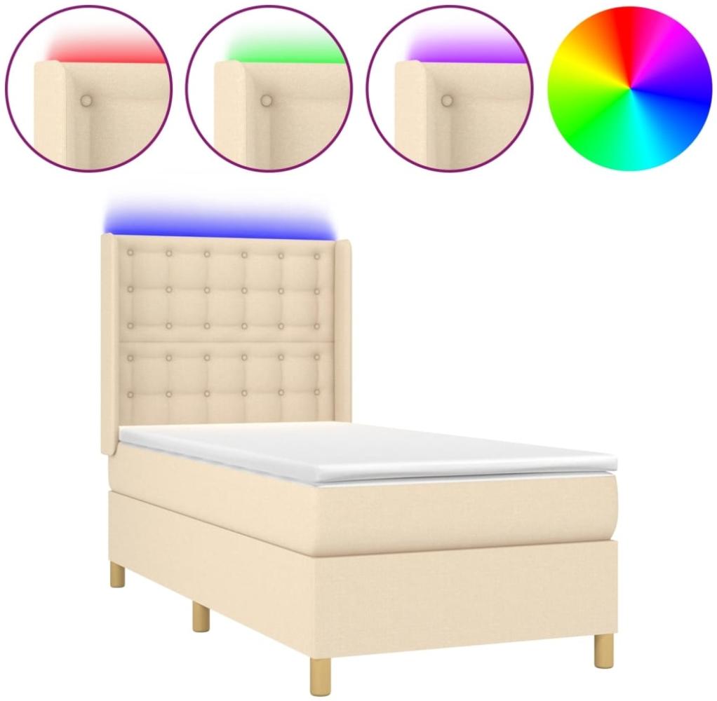 vidaXL Boxspringbett mit Matratze & LED Stoff Creme 90x200 cm, Härtegrad: H2 [3139170] Bild 1