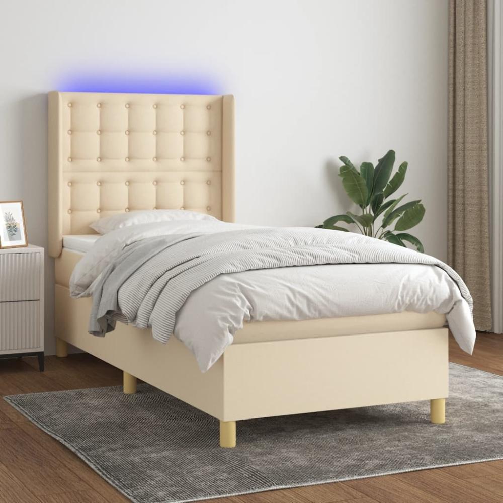 vidaXL Boxspringbett mit Matratze & LED Stoff Creme 90 x 200 cm, Härtegrad: H2 [3139170] Bild 1