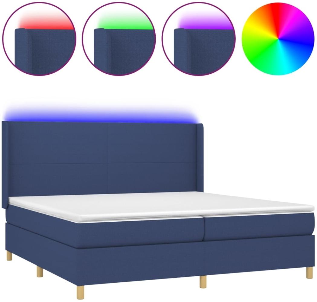 vidaXL Boxspringbett mit Matratze & LED Stoff Blau 200x200 cm, Härtegrad: H2 [3138747] Bild 1