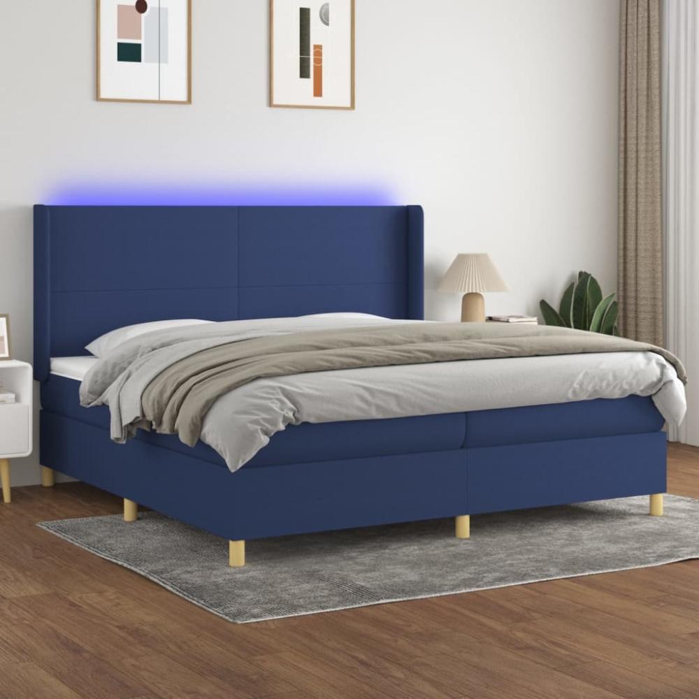 vidaXL Boxspringbett mit Matratze & LED Stoff Blau 200 x 200 cm, Härtegrad: H2 [3138747] Bild 1