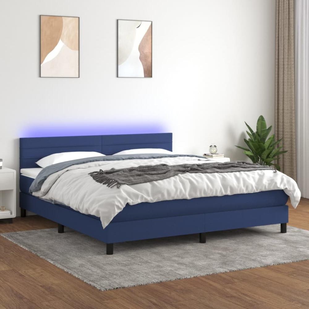 vidaXL Boxspringbett mit Matratze & LED Blau 160x200 cm Stoff 3133251 Bild 1