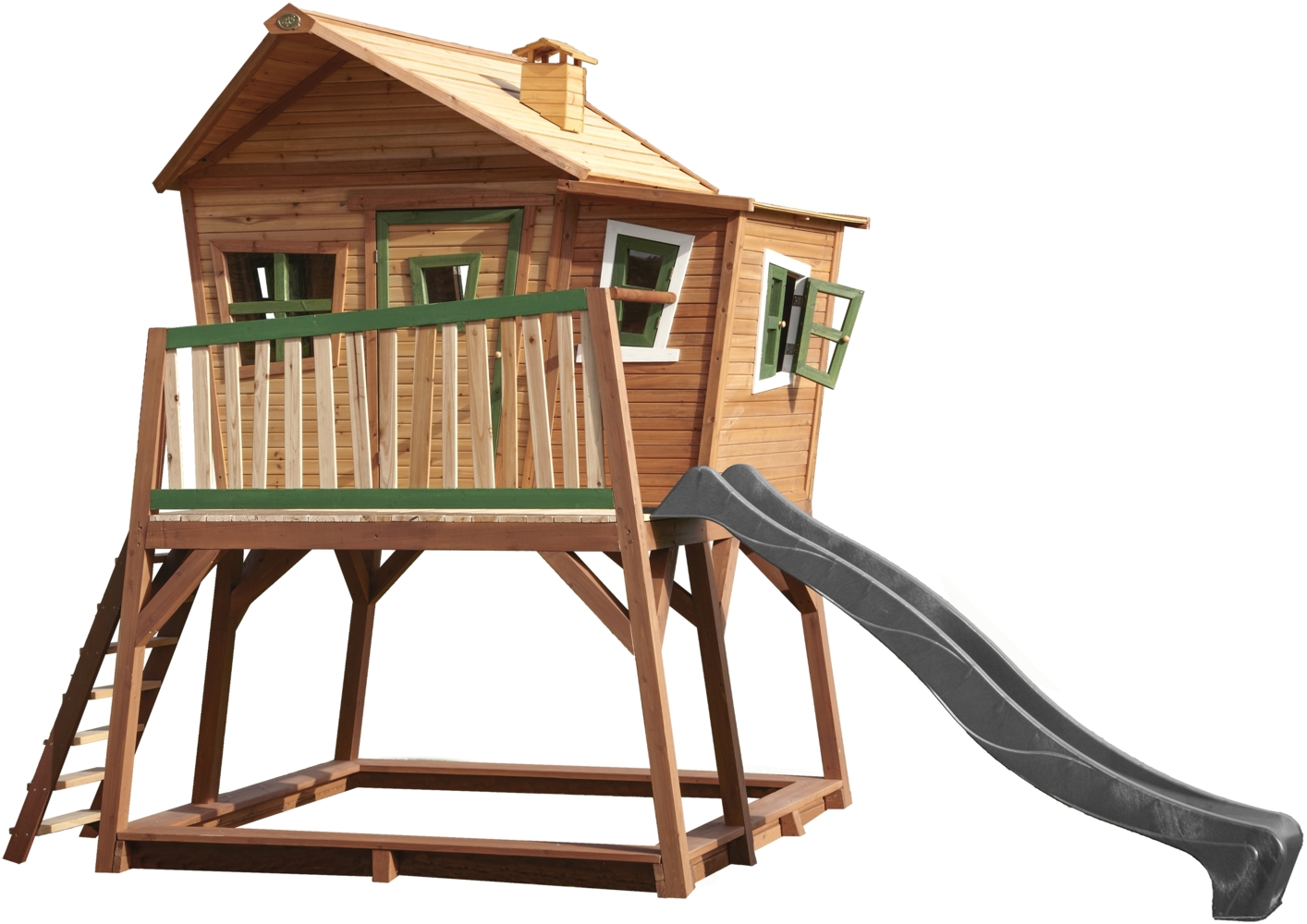 AXI Spielhaus Max mit Sandkasten & grauer Rutsche Stelzenhaus in Braun & Grün aus FSC Holz für Kinder | Braun, grün, grau | Holz | 193 cm Bild 1