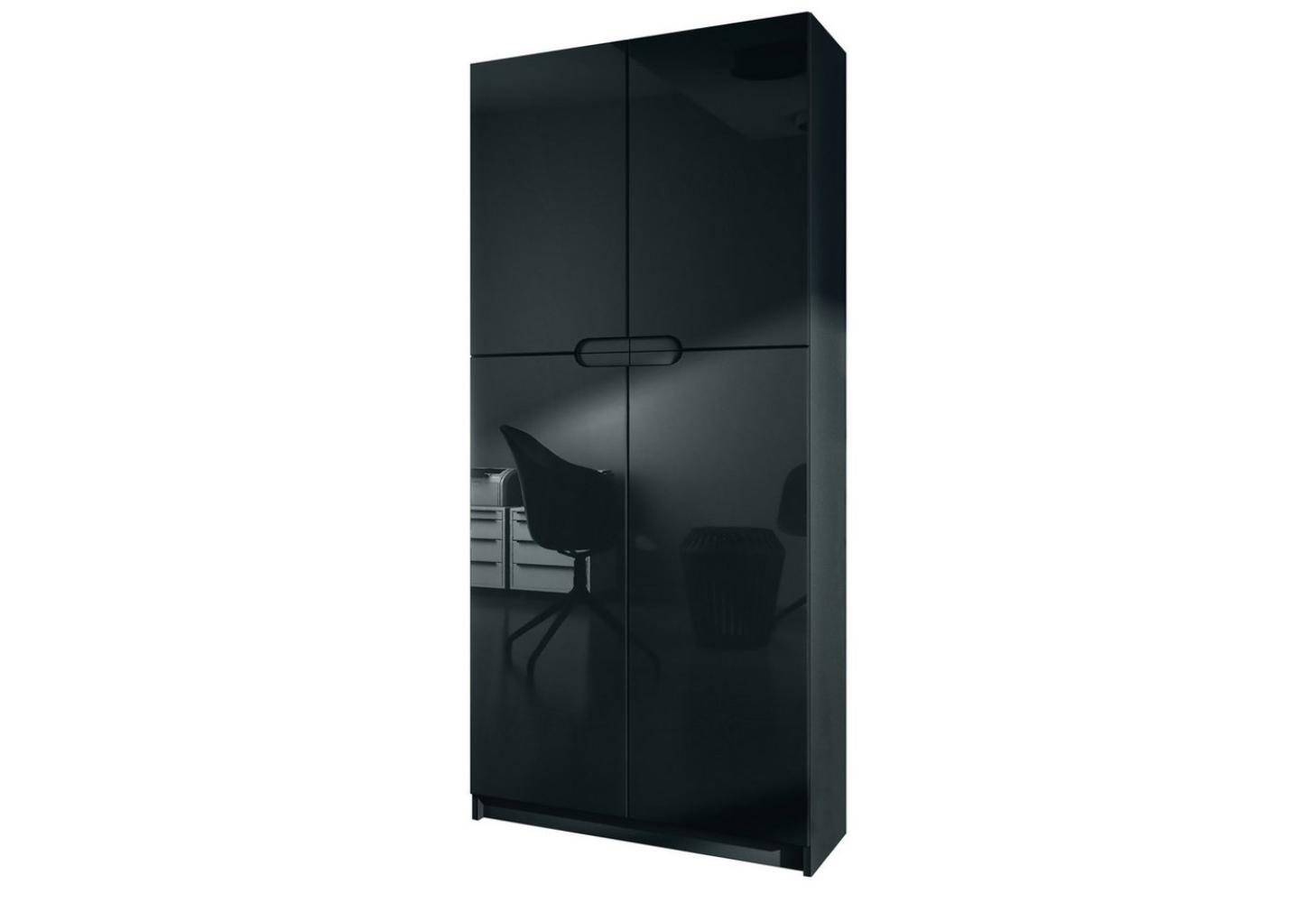 Vladon Büroschrank Logan V1, Aktenschrank mit 5 Fächern und 4 Türen, Schwarz matt/Schwarz Hochglanz (82 x 185 x 37 cm) Bild 1