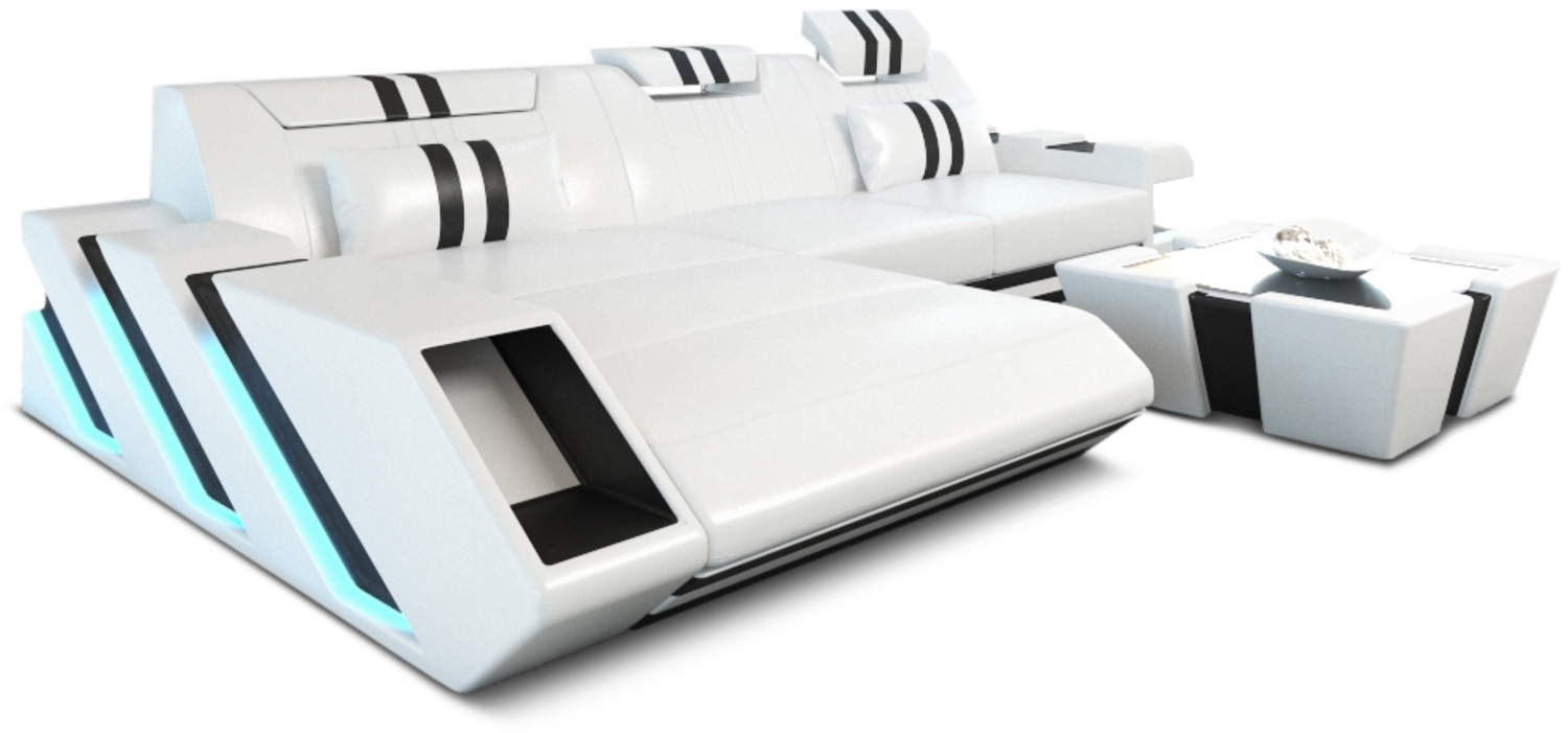 Sofa Dreams 'Apollonia' Ecksofa, 77 x 190 x 295 cm, Weiß / Schwarz, Ledermix, Links Bild 1