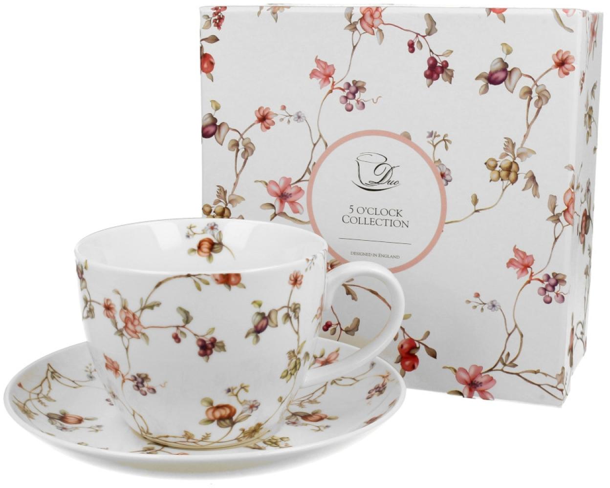 DUO FLORAL Jumbobecher 470 ml SAFA mit Untertasse, New Bone China Porzellan Bild 1