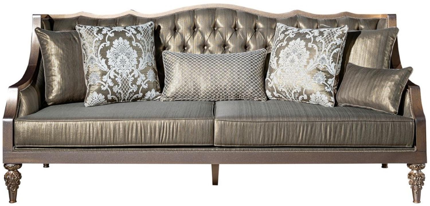 Casa Padrino Luxus Barock Sofa Grün / Silber / Kupfer / Gold 210 x 86 x H. 89 cm - Wohnzimmer Sofa mit dekorativen Kissen Bild 1