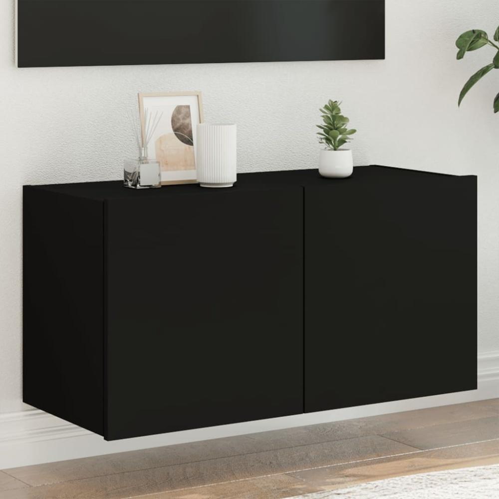 vidaXL TV-Wandschrank mit LED-Leuchten Schwarz 80x35x41 cm 837317 Bild 1