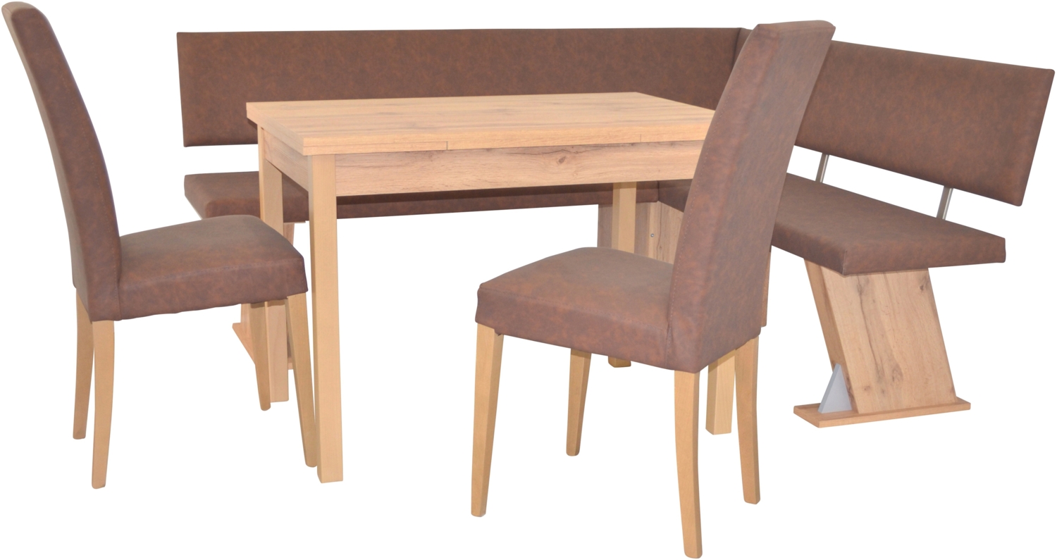 Moderne Eckbankgruppe in Eichedekor, Schenkel 182 x 150 cm, Auszugstisch, Kunstleder braun Bild 1