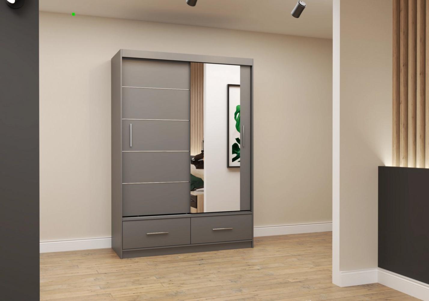 MOEBLO Kleiderschrank FLIX (Schwebetürenschrank 2/3-türig Schrank Garderobe Schiebtüren Schlafzimmer, mit Schubladen, dekorative Sprossen) (BxHxT):150/200/250x218x61cm Bild 1