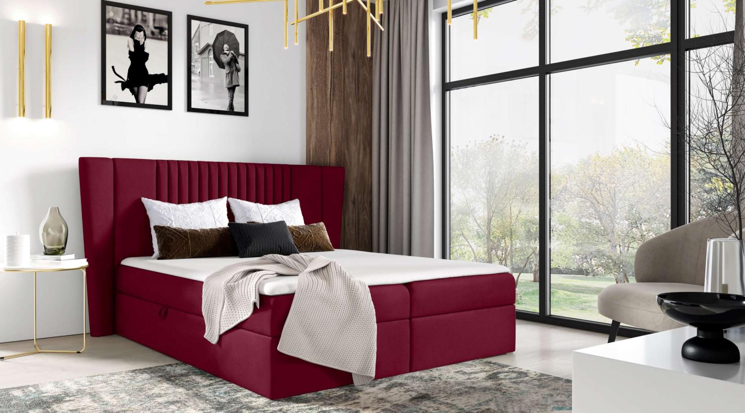 99rooms Orlando Boxspringbett 160x200 cm Velours MONOLITH Bordeaux Bild 1