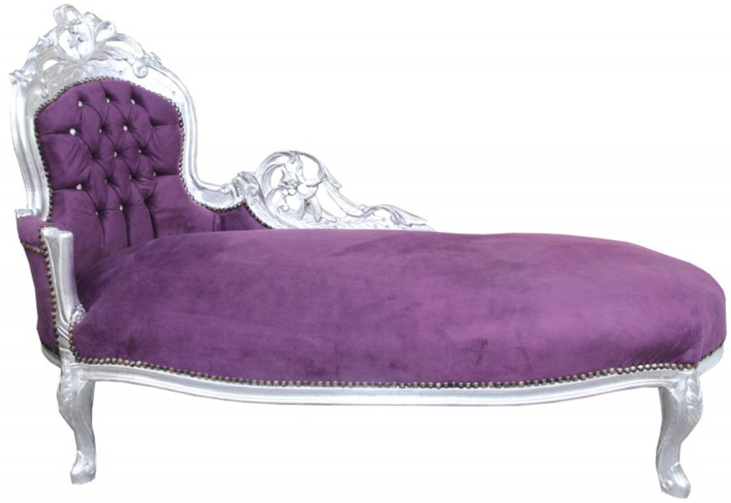 Casa Padrino Barock Chaiselongue King Lila/Silber mit Bling Bling Glitzersteinen Interior Bild 1