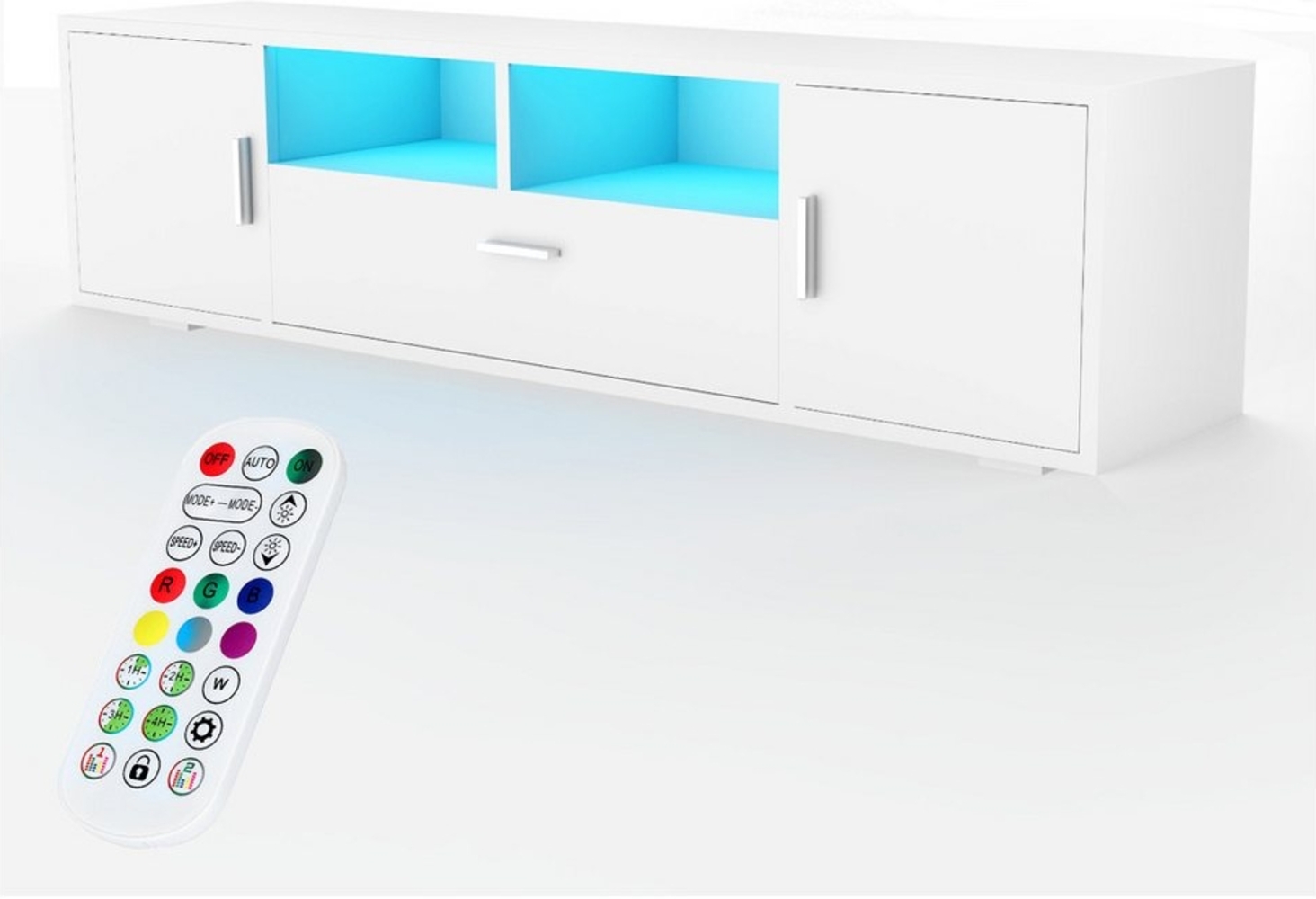 kehot TV-Schrank Fernsehkommode, TV Board Hochglanz, mit 16 Farben LED Beleuchtung (TV-Schrank, 1-St, 2 offenes Regalfach,3 Ablagen mit Griff Klapptüren) 160cm Breite tv schrank in wohnzimmer, sideboards für TV bis 65 Zoll Bild 1