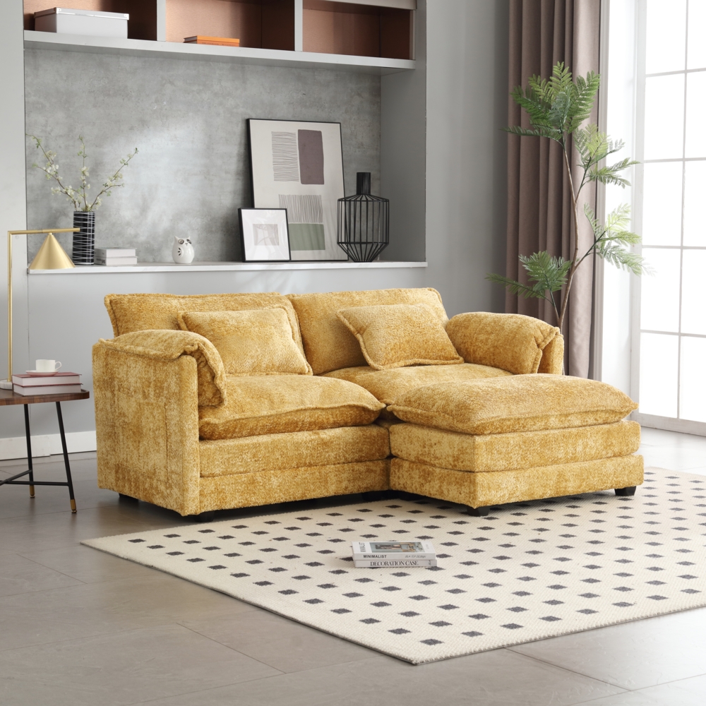LVHOM Loungesofa Polsterecke/Relaxliege/Ecksofa mit Fußstütze, 2 Kissen, Seitentaschen, frei Kombination, Modernes 2-Sitzer-Sofa, Max. 3 Personen, Chenille-Stoff Bild 1