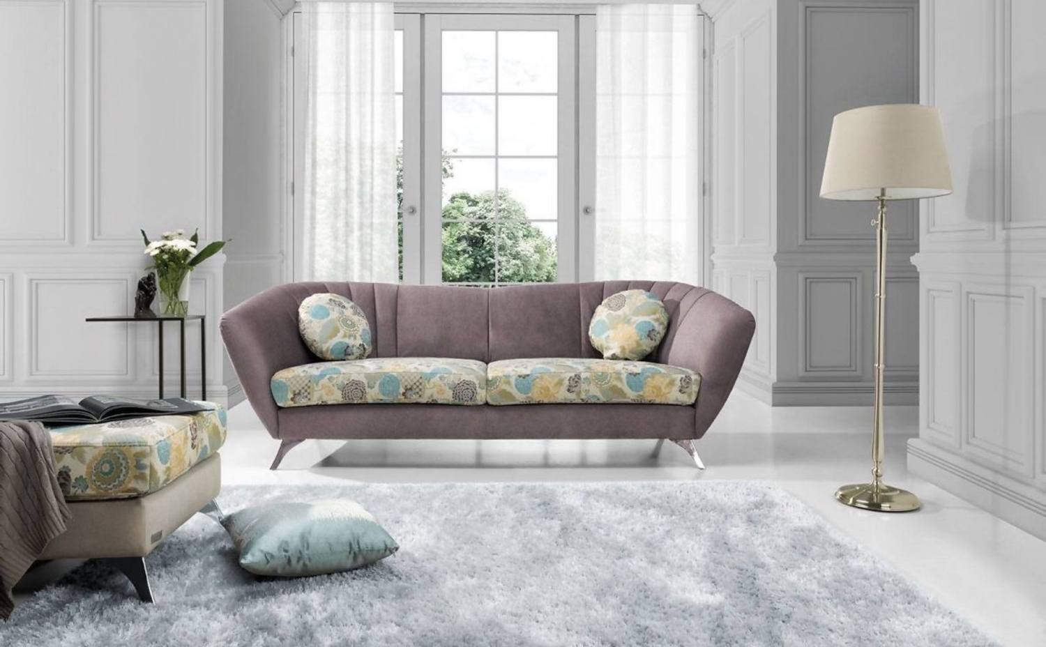 Sofa 3-Sitzer ELISABETH Polyesterstoff Grau / Muster 240 x 85 x 90 cm Bild 1