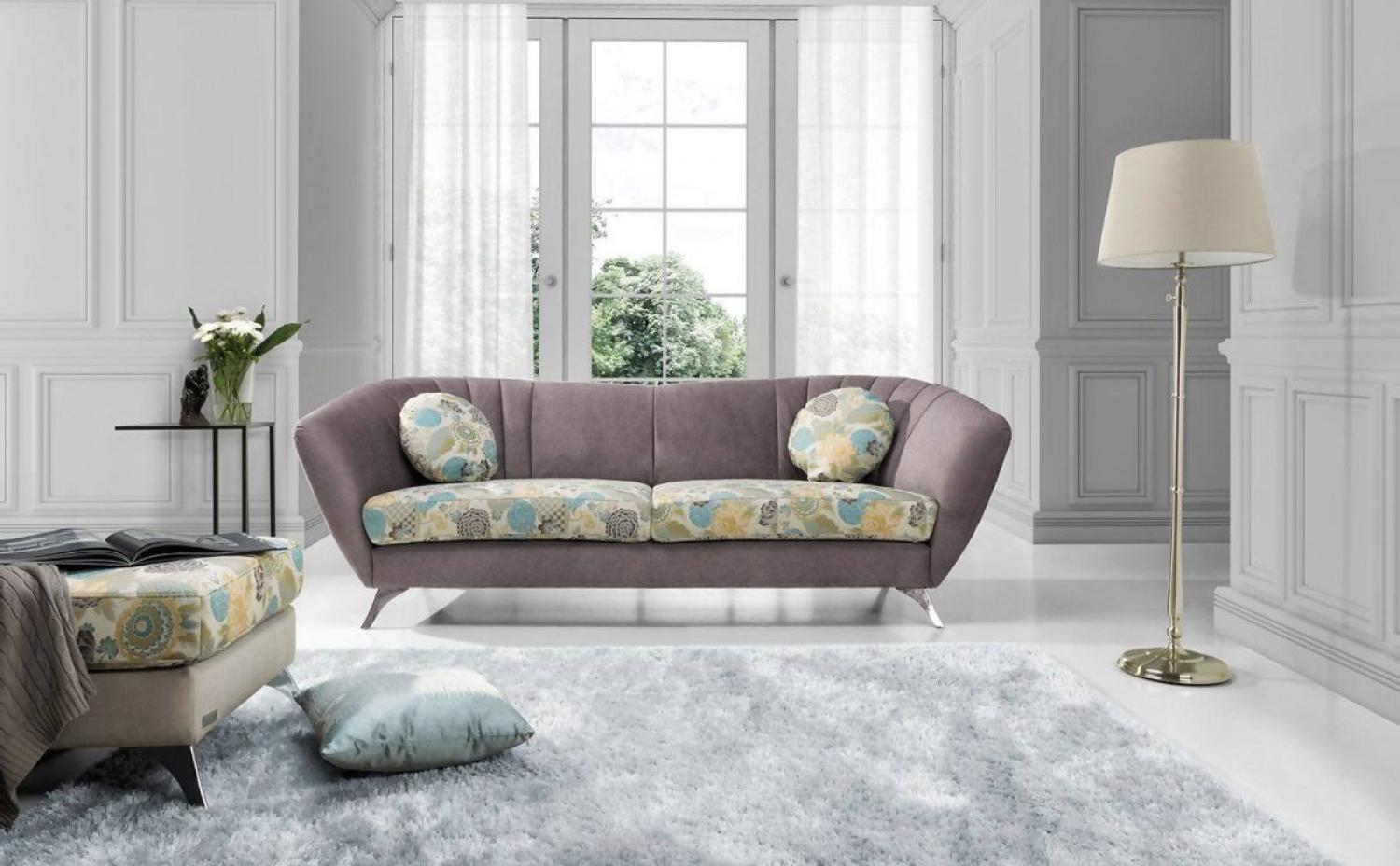 Sofa 3-Sitzer ELISABETH Polyesterstoff Grau / Muster 240x85x90 cm Bild 1