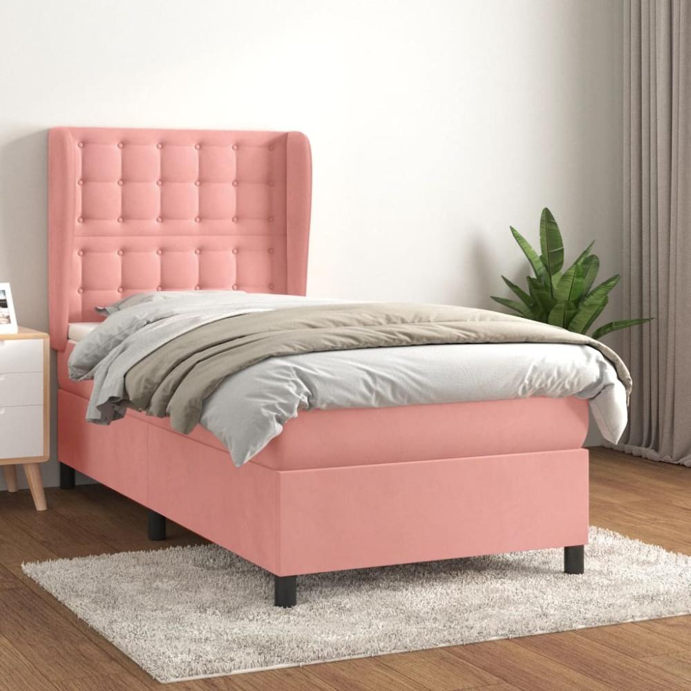 vidaXL Boxspringbett mit Matratze Rosa 100x200 cm Samt 3129440 Bild 1