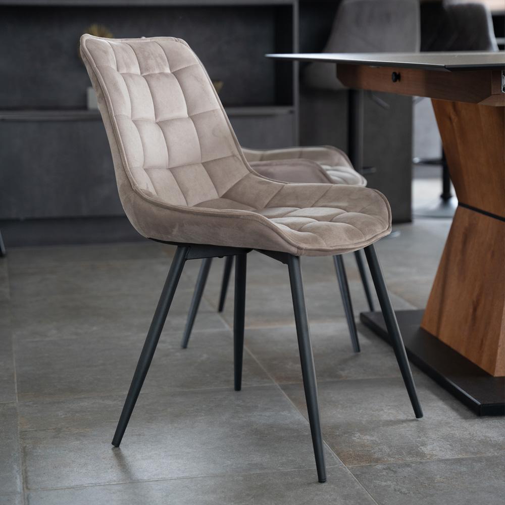 HOME DELUXE Polsterstuhl Esszimmer Samt IKALO – 6er Set Hellbraun Bild 1