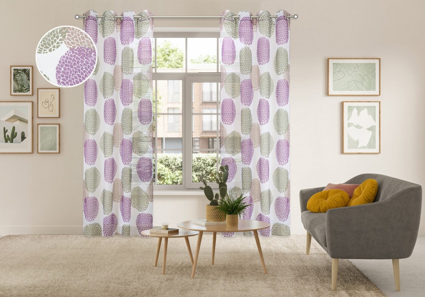 my home Gardine BELEM (1 St), Ösen, transparent, Polyester, 1 Schal, Polyester, Kreise Bild 1