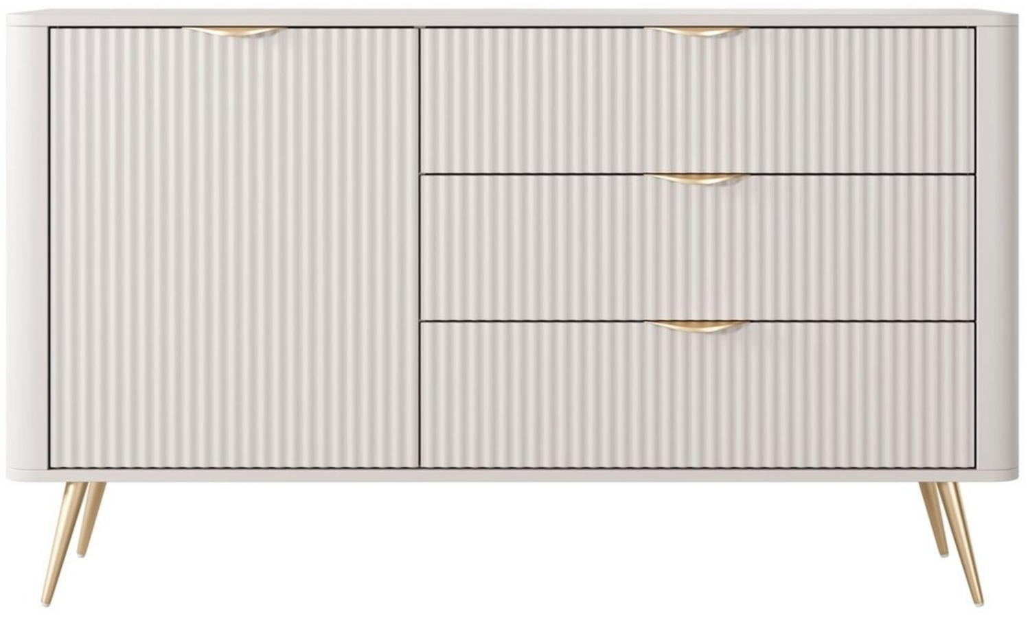 MOEBLO Kommode Pholx D 138 D3S (Griffe und Beine aus Metall, geriffelte-Fronten, Sideboard Wohnzimmer Kommode Schlafzimmer Komodenschrank Highboard) Bild 1