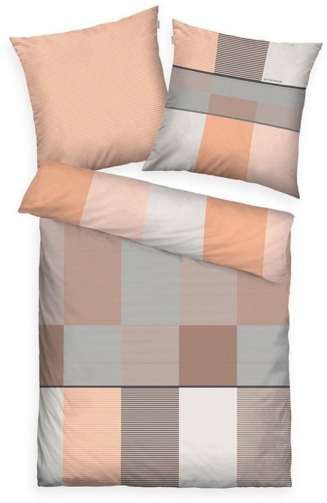 TOM TAILOR Bettwäsche Satin-Wende-Bettwäsche KARO, 135x200 cm, Pfirsich, Baumwolle, 2 teilig, mit Reißverschluss Bild 1