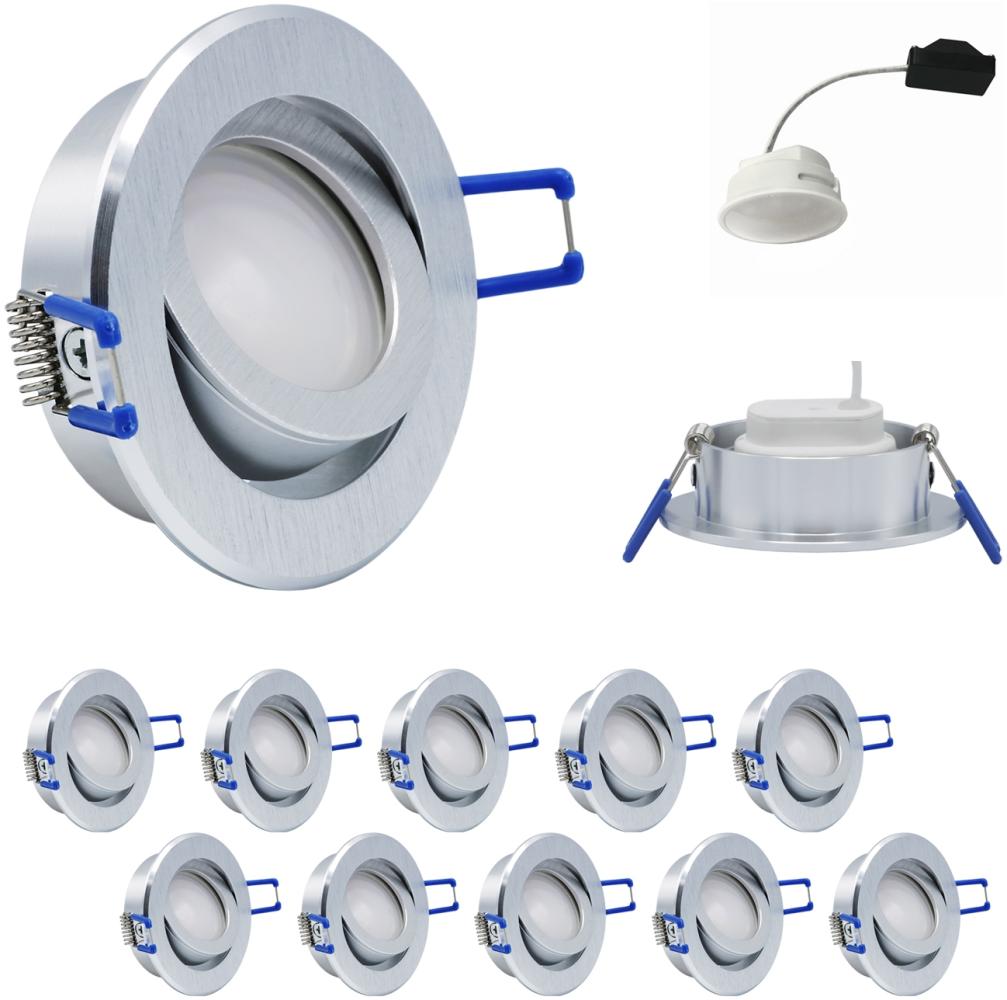 10 x LED Modul und Einbauleuchten in Alu gebürstet MR16 50mm Warmweiß 3000K Satiniert 120° Raumlicht 400 Lumen 5W = 40W - geringe Einbautiefe11952 Bild 1