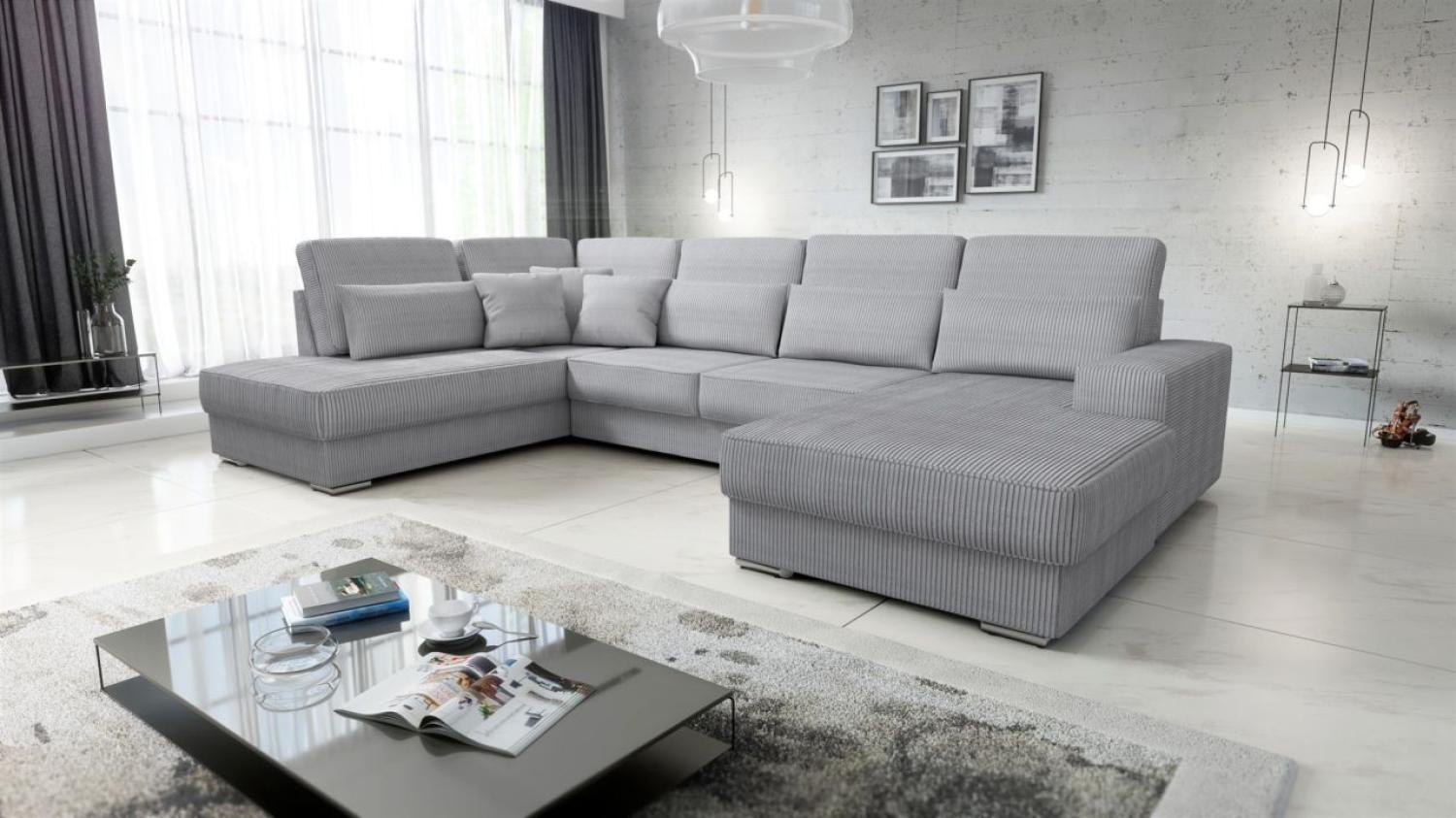 Wohnlandschaft Sofa U-Form NEVIO Stoff Scala Hellgrau Ottomane Rechts Bild 1