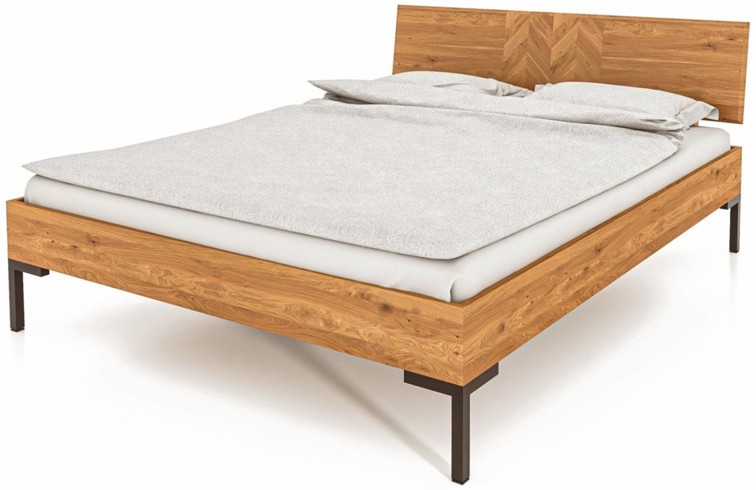 Bett Seiba 2 Wildeiche massiv 100x200 mit Holzkopfteil und Metallbeinen Bild 1