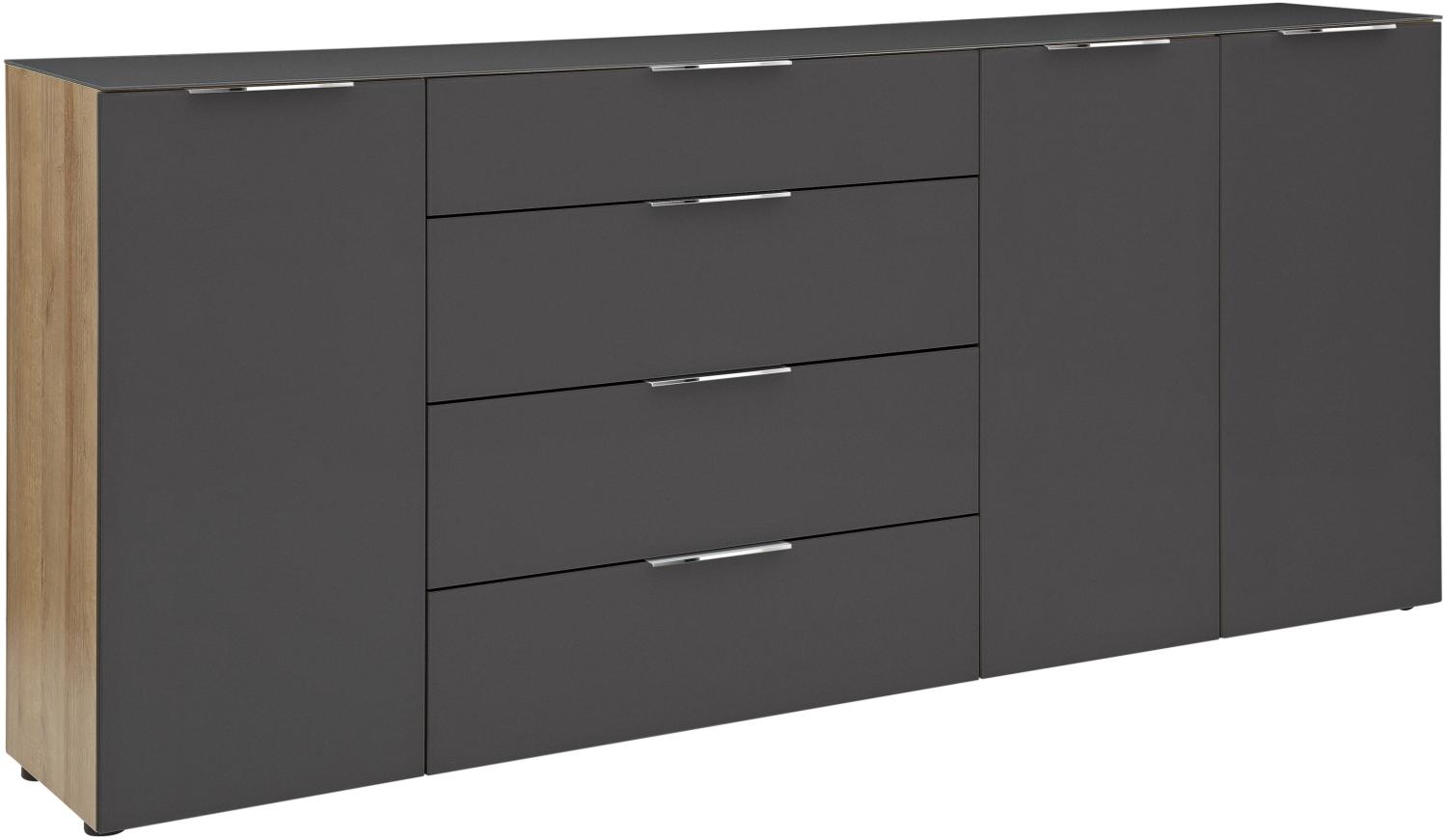 Kommode >TREND< (BxHxT: 226 x 99 x 40 cm) in Riviera Eiche - Glas anthrazit matt Bild 1